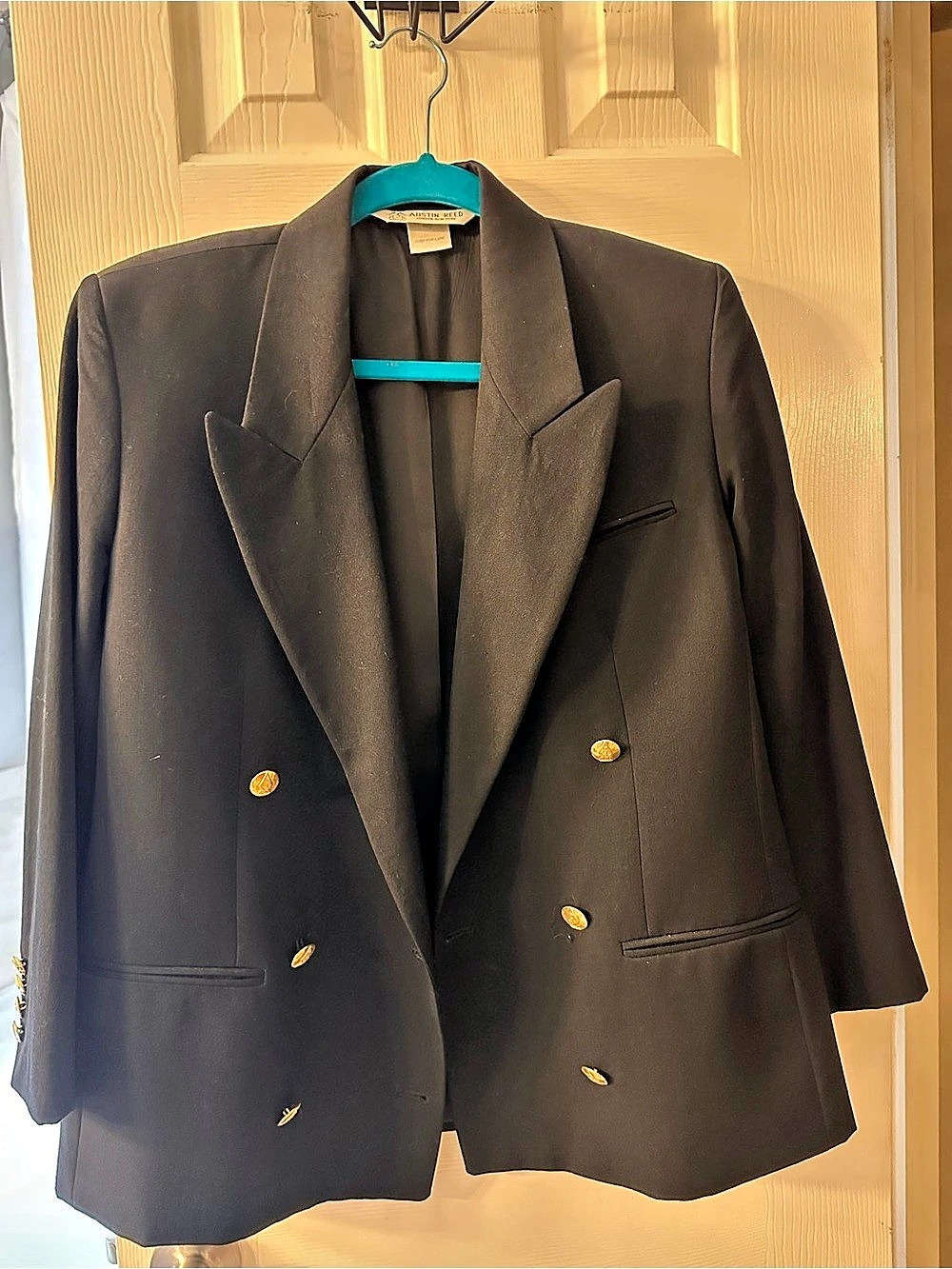 Austin Reed Black Double-Breasted Gold Button Blazer Size 6